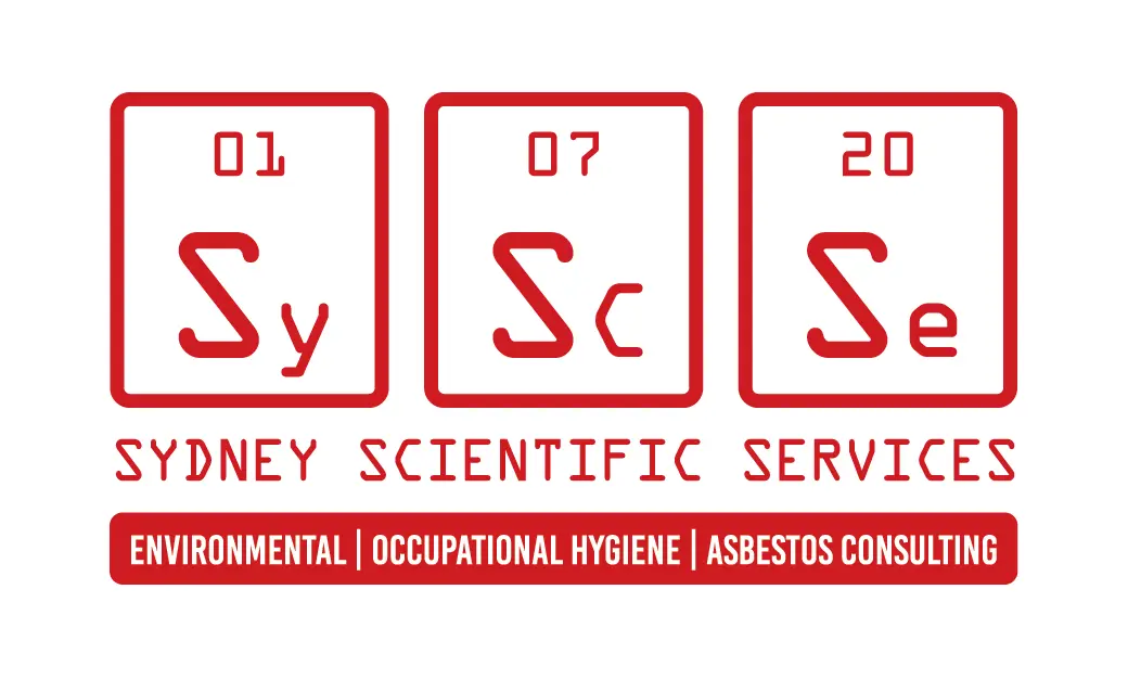 A red and white logo for sydney scientific services.