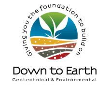 A logo of down to earth, an environmental organization.