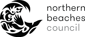 A black and white logo of the north beach council.