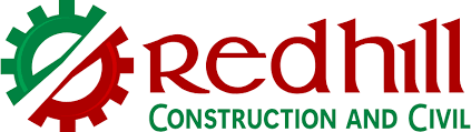 A red and green logo for the redi construction company.
