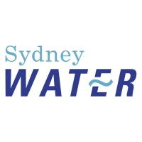 A blue and white logo of sydney water.