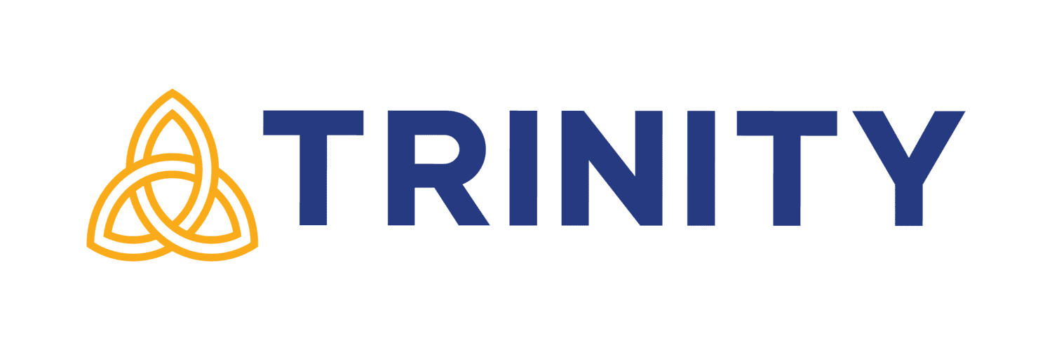 A green background with the word trine in blue letters.